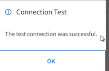 Infor EPM Connection Test dialog reading The test connection was successful